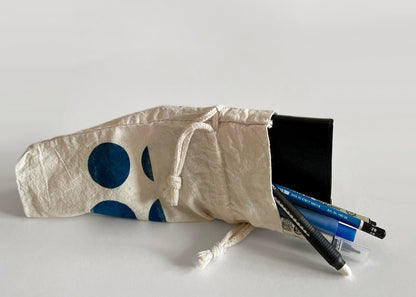 CYANOTYPED DRAWSTRING POUCH - GEOMETRIC