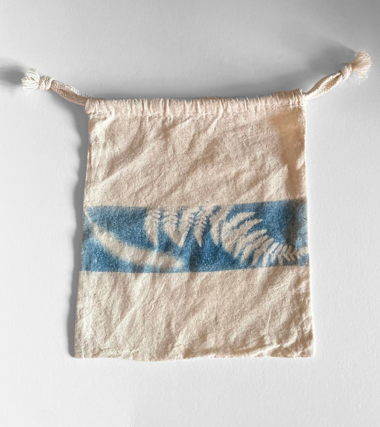 CYANOTYPED COTTON DRAWSTRING BAG