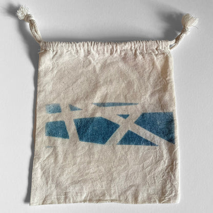 CYANOTYPED COTTON DRAWSTRING BAG