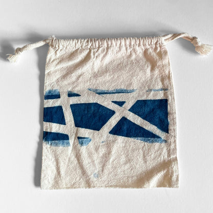 CYANOTYPED COTTON DRAWSTRING BAG